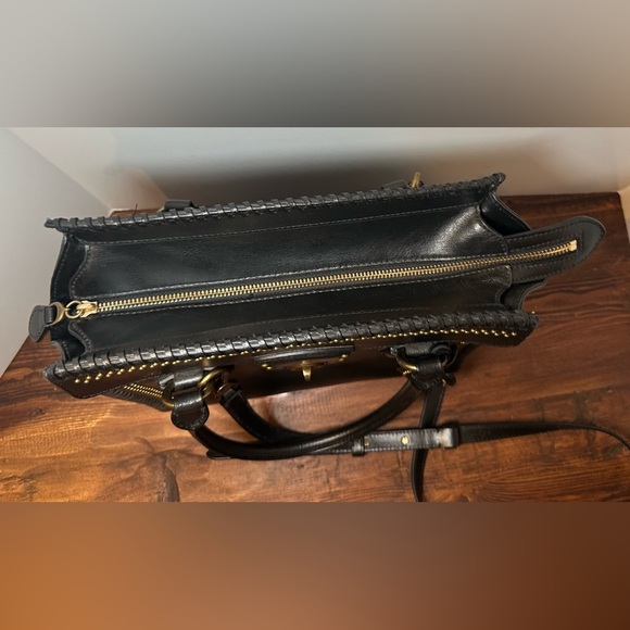 Lauren Ralph Lauren Millbrook Whipstitch Black Leather Medium Satchel Bag Purse - Picture 4 of 13